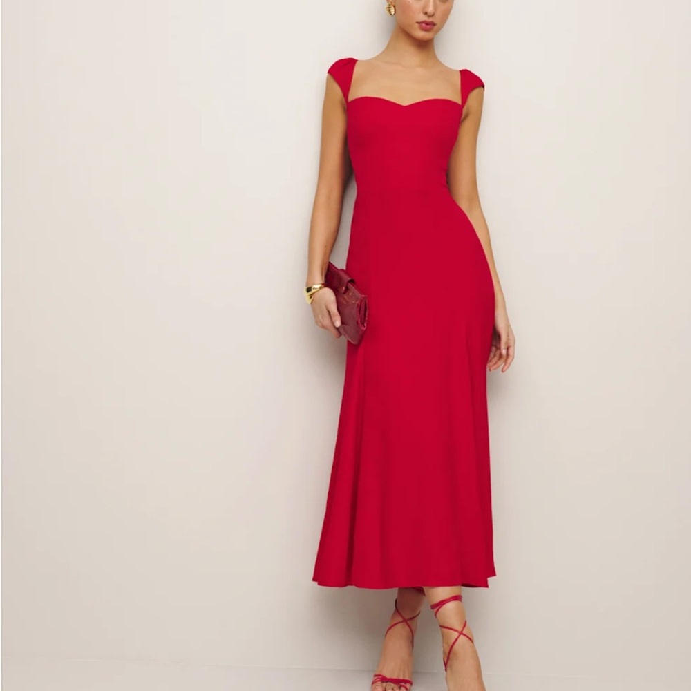 Reformation Red Sweetheart Midi Dress